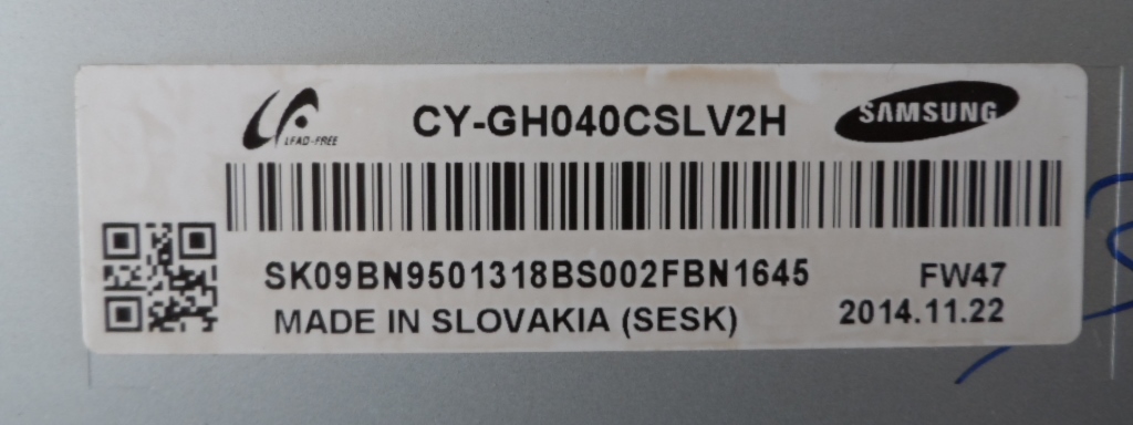 PAN/40INC/SAMSUNG LCD панел ,CY-GH040CSLV2H,BN95-01318,