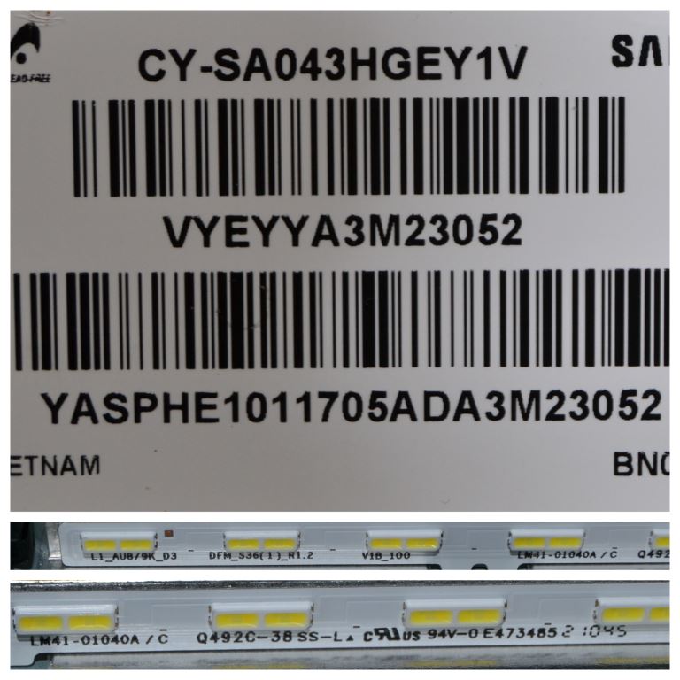 LB/43INC/SAM/43AU8072 LED BACKLAIHT ,L1_AU8/9K_D3 DFM_S36(1)_R1.2 V1B_100,LM41-01040A Q492C-38SS-L,BN61-17493A,