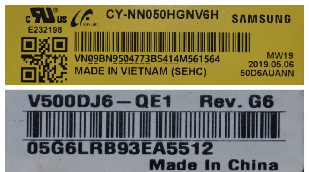 PAN/50INC/SAM LCD панел ,CY-NN050HGNV6H,BN95-04773B,V500DG6-QE1 Rev.G6,