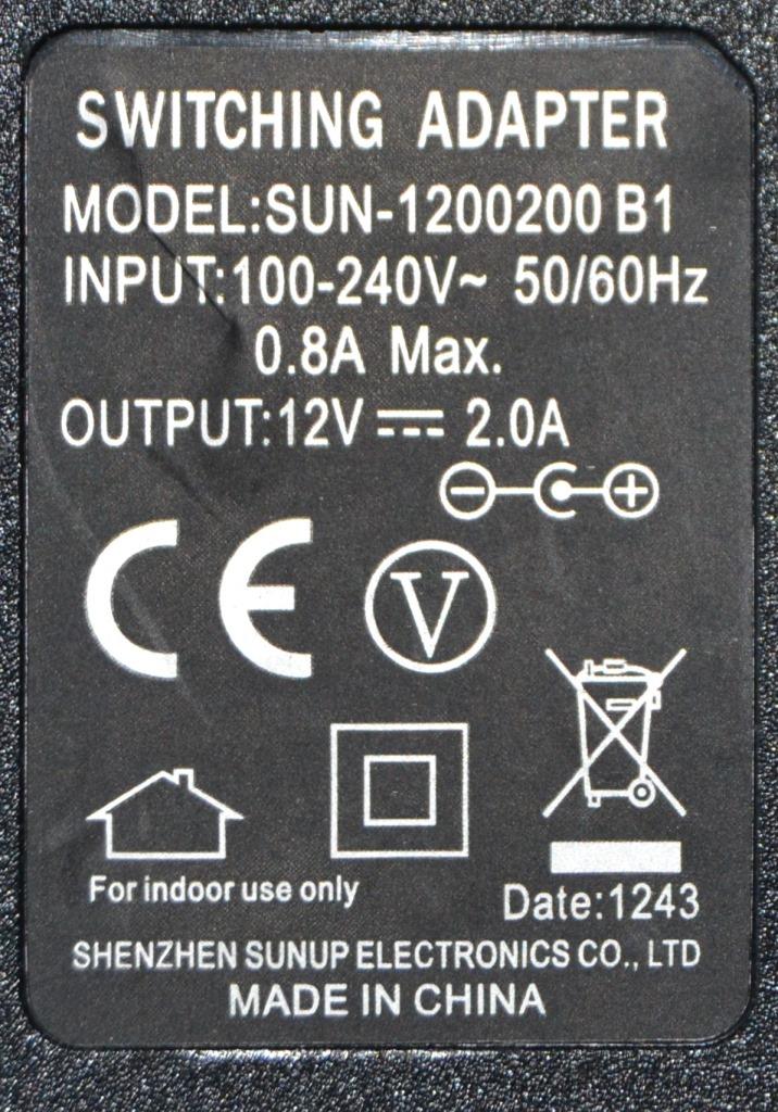 ADAP/12V/2A/1 ADAPTER ,SUN-1200200B1,12V ,2A, букса5.5x2.5,