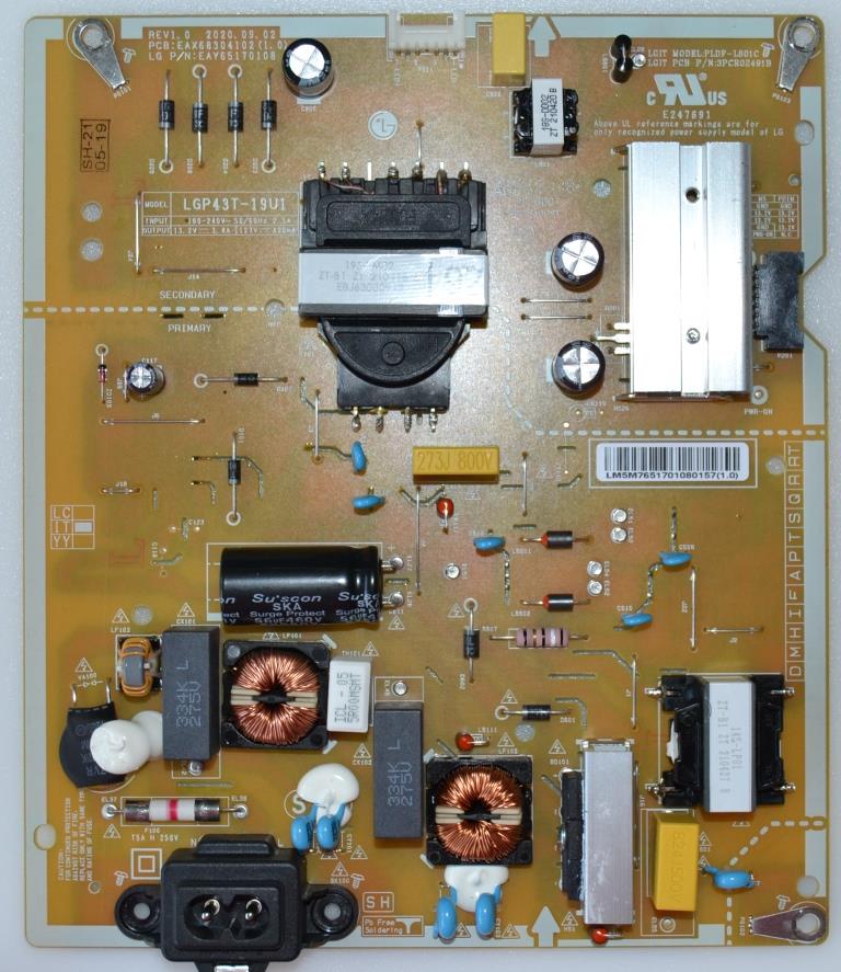 PB/LG/43UP43UO POWER BOARD ,EAX68304102(1.0),EAY65170108,LGP43T-19U1