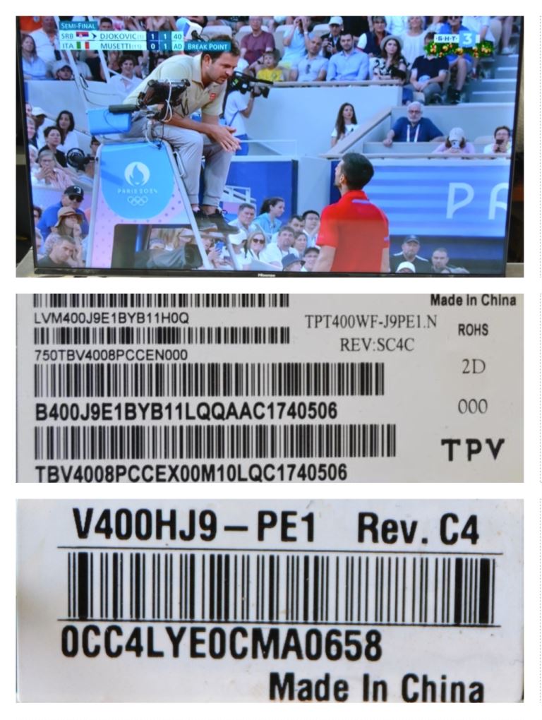 PAN/40INC/HISENSE LCD панел ,TPT400WF-J9PE1.N REV:SC4C,V400HJ9-PE1 Rev.C4,for HISENSE ,40A5600F,40E53KQT,