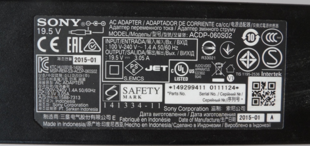 ADAP/SONY/19.5V/3.05A ADAPTER ORIGINAL for SONY, 19.5V/3.05A, ACDP-060S02,