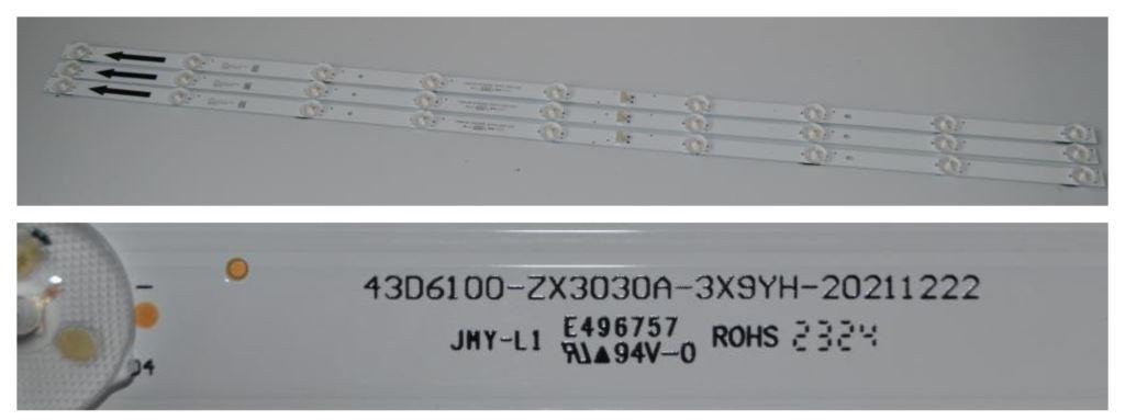LB/43INC/LG/43UR73003LA LED BACKLAIHT  ,43D6100-ZX3030A-3X9YH-20211222,3x9 diod 790mm,3v,