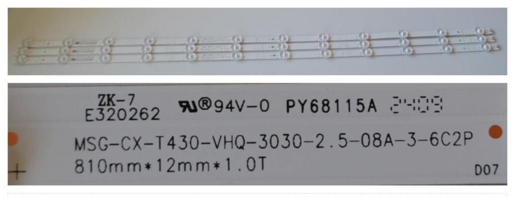 LB/43INC/STARLIGHT LED BACKLAIHT,MSG-CX-T430-VHQ-3030-2.5-08A-3-6C2P , 3X12 diod  810mm 3v