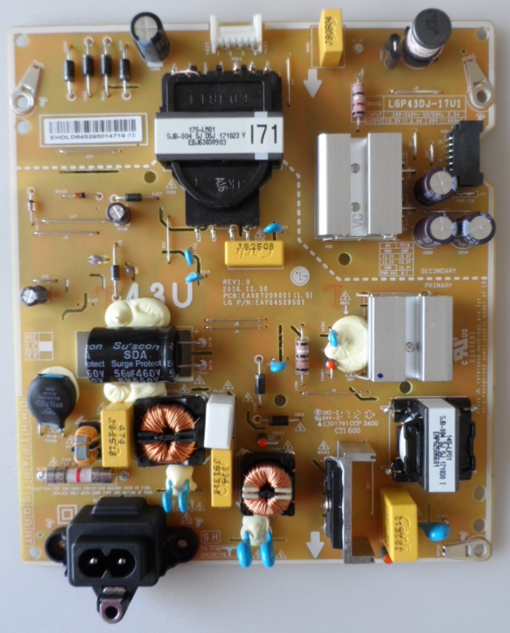 PB/LG/43UJ635V POWER BOARD ,LGP43DJ-17U1,EAX67209001(1.5),EAY64529501, for ,LG ,43UJ635V,