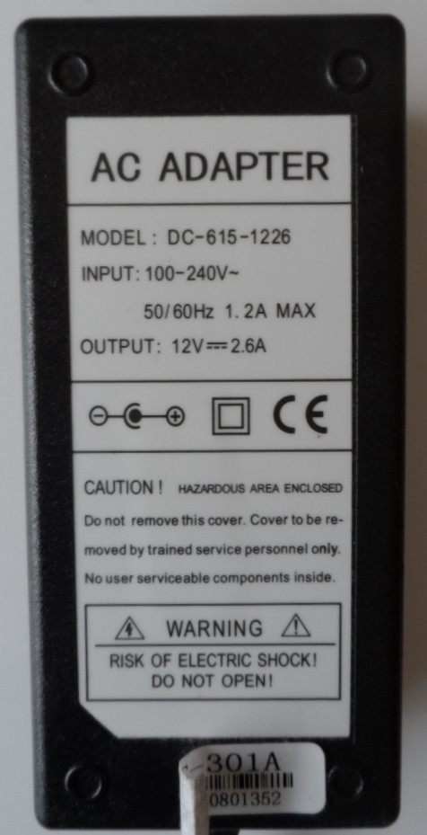 ADAP/12V/2.6A/CROWN ADAPTER ,DC-615-1226,12V ,2.6A,