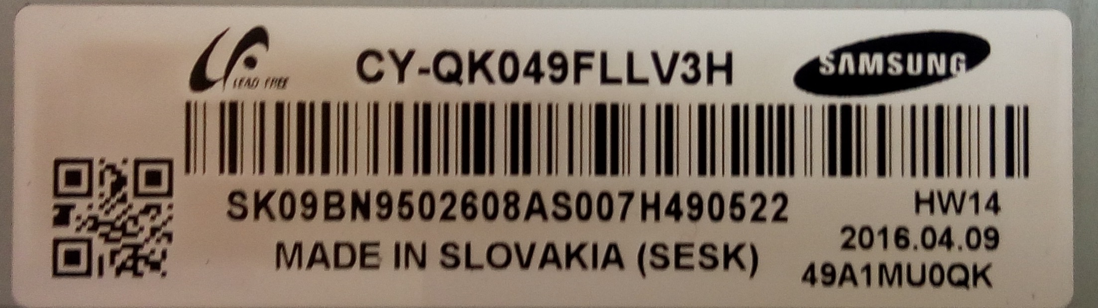 PAN/49INC/SAM LCD панел ,CY-QK049FLLV3H,BN59-02608A,