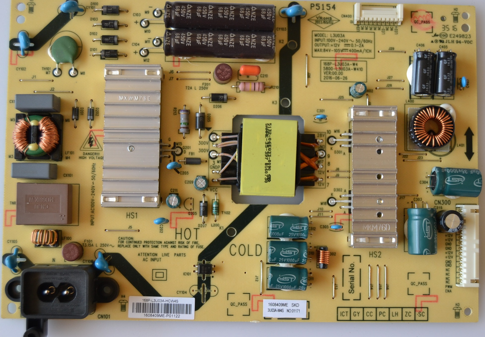 PB/168-L3U03A/SKYWORTH POWER BOARD,P5154,L3U03A,168P-L3U03A-W4,5800-L3U03A-W140 VER:00.00,