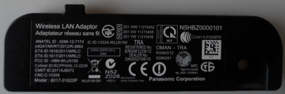 WI-FI/PAN/L50ET60E WI-FI MODULE ,8017-01620P,N5HBZ000101, for ,PANASONIC TX-L50ET60E,