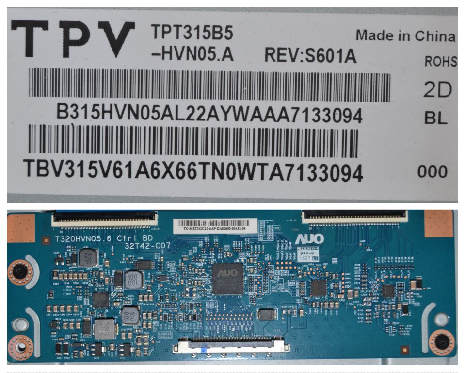 PAN/32INC/PH/AUO/1 LCD РїР°РЅРµР» ,TPT315B5-HVN05.A REV:S601A ,Tcon T320HVN05.6 32T42-C07,