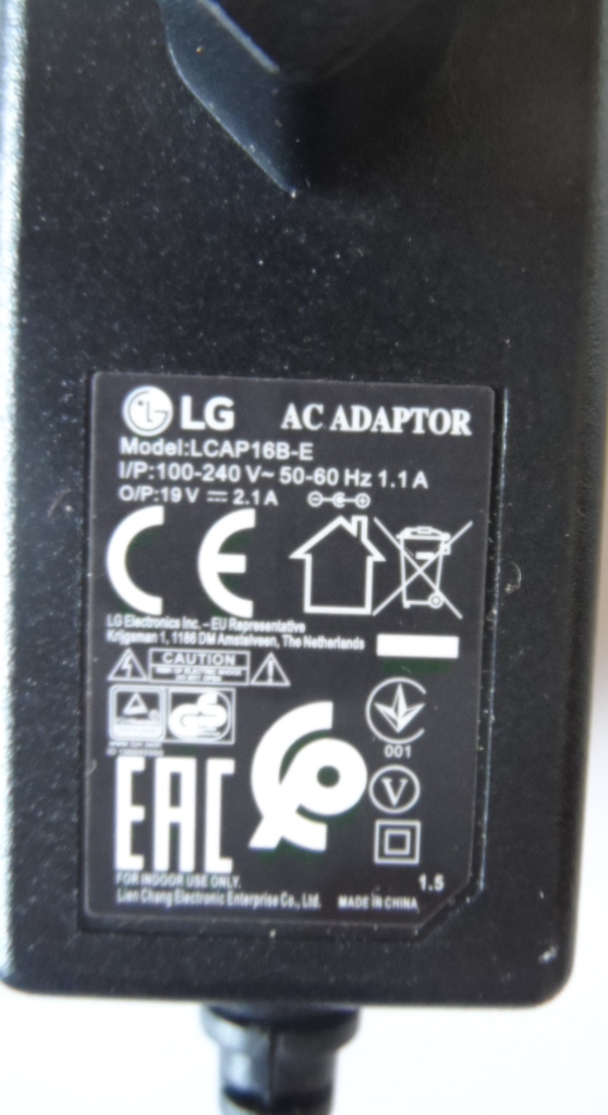 ADAP/LG/19V/2.1A/2 ADAPTER ORIGINAL model, LCAP16B-E,  for, LG 19V 2.1A ,
